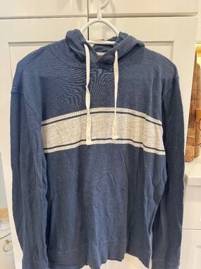Faherty Men’s M Organic Cotton Blue Stripe Sunwashed Slub Hoodie
